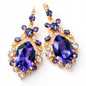 ต่างหูห้อยอัญมณีแฟชั่น925ชุบทอง18K สำหรับผู้หญิงและเด็กผู้หญิง - Product Image 2