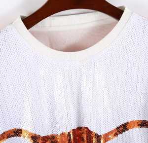 <b>Men's</b> White O-Neck T-Shirt With Sequin Bull Print Half Sleeve Casual Loose Fit Woven Polyester <b>Animal</b> Pattern Front Logo - Product Image 6