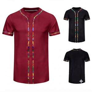 Maillot de baseball unisexe rouge rubis, col en V, manches courtes, en maille, boutonné, uniforme d'équipe sportive d'été, logo personnalisé, respirant, 100% coton - Product Image 1