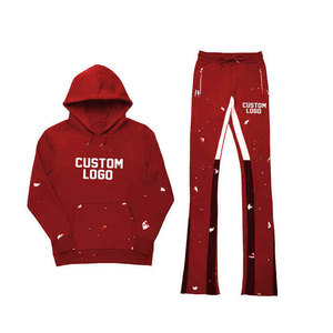 ชุดวอร์มผู้ชายแบบสั่งทำโลโก้ ชุดสองชิ้นผ้าหนา กางเกงขาบาน พิมพ์ลายพัฟฟ์ ชุดสเวตเตอร์โอเวอร์ไซส์ ชุดแทรคสูท สตรีทแวร์ - Product Image 3