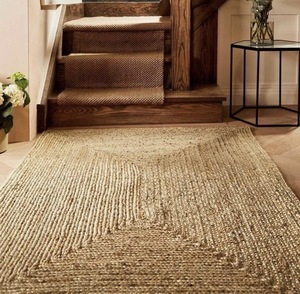 Tapis en jute fait main, tapis tressé en fibres naturelles, écologique, style bohème, couleur unie, poils moyens, tapis de sol pour la maison, vente en gros - Product Image 1