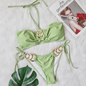 Conjunto de bikini con volantes para mujer, traje de baño de dos piezas, top push-up, parte inferior de cintura alta con lazo ajustable para piscina o playa - Product Image 6