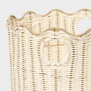 Wholesale Faux Rattan Wicker Storage <b>Basket</b> with Scalloped Edge, Decorative Organizer <b>Basket</b> for <b>Bathroom</b> Nursery Home - Product Image 2