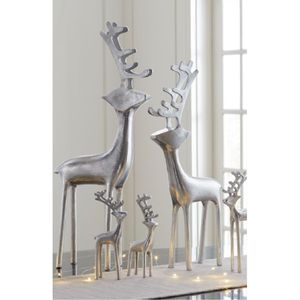 Statues de rennes en aluminium coulé faites à la main, décorations de table de Noël haut de gamme en gros, grande sculpture de cerf argentée pour hôtel - Product Image 1