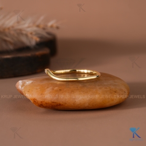 Minimalist 14K Yellow Gold Chevron Curved Wedding Band 3 Stone Round Lab Grown Diamond Contoured Stacking Ring For Women - Product Image 5