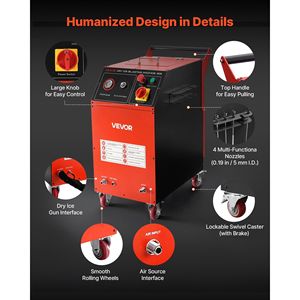 Macchina per Sabbiatura a Ghiaccio Secco con Capacità di 7,5 KG (16,5 LBS), Pressione Regolabile, 4 Ugelli, Pulitore Industriale a Ultrasuoni - Product Image 6