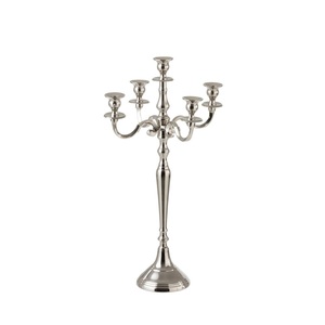 Classic antique look silver three arm <b>candelabra</b> with an elegant ornate pedestal base, available at wholesale prices. - Product Image 5