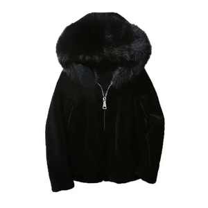 Womens Black Plush Hooded <b>Coat</b> Cashmere Thick Warm Short Jacket Korean Style Winter - Product Image 1