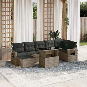Conjunto de Sofás de Jardín de Ratán Gris Oscuro, 6 Plazas, Resistente a la Intemperie, Muebles de Exterior de Diseño Contemporáneo - Product Image 1