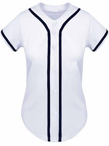 Women White <b>Baseball</b> Jersey Short Sleeve Button Front Solid Color Regular Fit All Seasons Breathable Polyester Apparel - Product Image 1