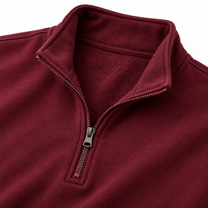Suéter de Felpa para Hombre, Color Borgoña, Cierre de Cremallera de un Cuarto, Corte Regular, Cuello Alto, Tejido de Punto, 100% Algodón - Product Image 3