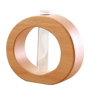 Moderno Florero Redondo de Vidrio y Madera Natural con Diámetro de 4"-6" Decorativo para Decoración del Hogar y Bodas - Product Image 3