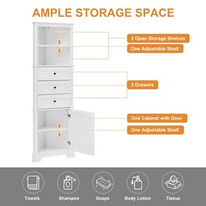 Mobile Alto Triangolare Bianco con 3 Cassetti Regolabili in MDF Verniciato per Bagno, Cucina, Soggiorno - Product Image 6
