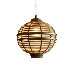 Luminaire suspendu en rotin de forme arrondie, couleur naturelle, pour le salon, design moderne - Product Image 1