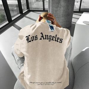 เสื้อยืดโอเวอร์ไซส์ลายกราฟิกสไตล์วินเทจ ลอสแอนเจลิส สำหรับผู้ชาย ล้างสีแบบแอซิด ทรงหลวม สตรีทแวร์ลำลอง ผ้าฝ้าย - Product Image 6