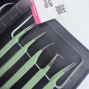 Ensemble de pinces professionnelles pour extensions de cils, en acier inoxydable rose, antistatiques, pinces de précision pour cils, droites, courbées, 45 degrés - Product Image 5