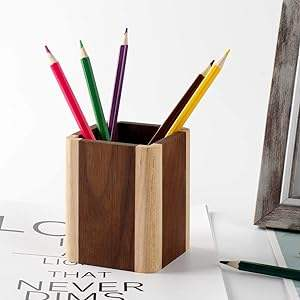 Organisateur de bureau en bois Crescent Crafts, support à stylos moderne à un seul niveau, produit artisanal multifonctionnel - Product Image 2