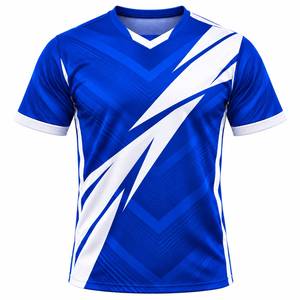 เสื้อฟุตบอลคอวีสีน้ำเงินสำหรับผู้ชาย แขนสั้น ระบายอากาศได้ดี ผลิตจากโพลีเอสเตอร์ พิมพ์ลายแบบซับลิเมชั่น เสื้อกีฬา - Product Image 1