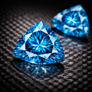 Moissanite bleue de laboratoire de 3 carats en forme de triongule |   Fournisseur de pierres précieuses en vrac couleur D VVS1 haute brillance 10x10mm - Product Image 1