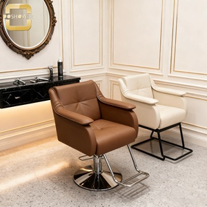 Fauteuil de barbier minimaliste marron avec fonctions réglables pour salon de coiffure, mobilier personnalisé et <span class=keywords><strong>studio</strong></span> de coiffure et de spa capillaire - Product Image 1