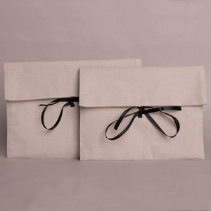 Factory Price Flap Custom Logo Cotton Flap Gift Bag Fold Over Packaging Pouch Ribbon Tie Textile Sleeve for Jewelry Bag - Product Image 5