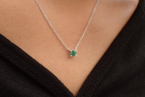 Emerald Pendant 14K White Gold Natural Gemstone Prong <b>Set</b> Pendant May Birthstone Gift For Women Jewelry - Product Image 6