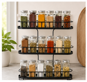 Organisateur de comptoir en métal noir robuste résistant à la chaleur, étagère de rangement à trois niveaux, porte-serviettes en papier, essentiels de cuisine - Product Image 1
