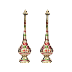 Aspersor de Agua de Rosas Gulab Pash de Latón con Acabado Esmaltado Decorativo, Recipiente Tradicional de Cuello Largo - Product Image 1