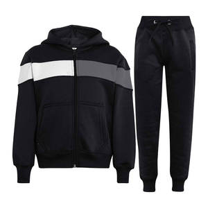 Boys Color Blocking Hooded Tracksuit Set Full Length <b>Zipper</b> <b>Sweatshirt</b> With Side Pockets Casual Joggers Autumn Style - Product Image 1