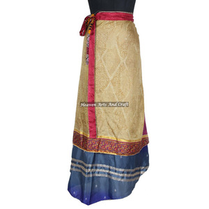 กระโปรงแบบพันรอบตัว / กระโปรงพันรอบตัวผู้หญิง / กระโปรงพันรอบตัวเด็กผู้หญิง กระโปรงผ้าไหมส่าหรีวินเทจแบบยาวพันรอบตัว 2 ชั้น - Product Image 4