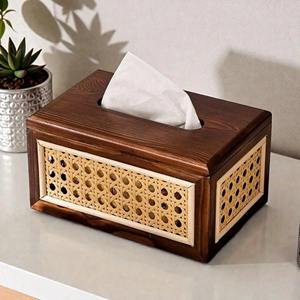 Boîte à mouchoirs moderne en rotin et bois, idéale pour la maison, les tables d'appoint, les salles à manger et la décoration intérieure. Vente en gros depuis l'Inde. - Product Image 1