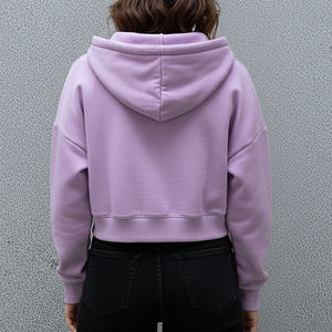 Custom Logo Women's Lavender <b>Cropped</b> Hoodie Full Sleeve Knitted Cotton <b>Zip</b>-<b>Up</b> Hooded Sweatshirt Front Logo Autumn Wear - Product Image 3