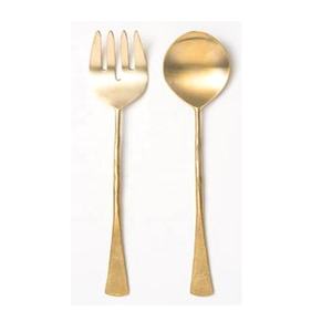 Juego de Servidores de Ensalada de Acero Inoxidable con Asa Dorada Hecha a Mano, Cubiertos Decorativos de Lujo - Product Image 2