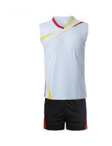 Men's White Sleeveless <b>Volleyball</b> Jersey <b>Set</b> With Red Yellow Accents Moisture Wicking Athletic Fit All Seasons - Product Image 1