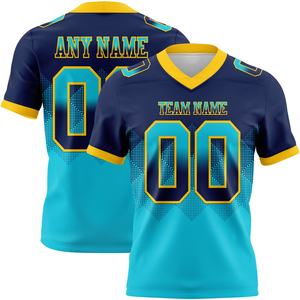 Custom Wholesale Unisex Adult Plus Size Navy Blue Yellow 100% Polyester Mesh Flag Football Jersey Short Sleeve Anti-Bacterial - Product Image 1