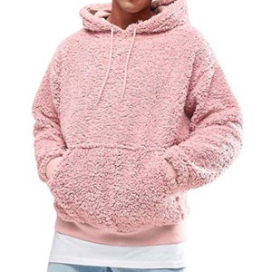Unisex <b>Pink</b> Fleece Hooded <b>Sweatshirt</b> Oversized Casual Winter Pullover Solid Color Knitted Plain Dyed Anti-Pilling - Product Image 1