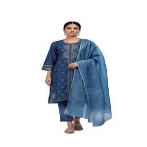 Shalwar Kameez en coton brodé pour femmes, tendance été, 3 pièces, prêt-à-porter, grandes tailles, très demandé. - Product Image 1