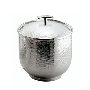 Seau à glace en métal martelé, seau à vin isotherme en acier inoxydable à double paroi avec poignée décorative en forme de branche de papillon dorée - Product Image 2