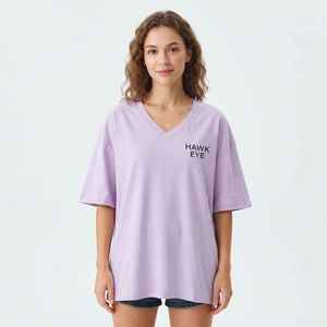 T-shirt ample à col en V pour femme, lavande, manches courtes, 100% coton jersey, coupe ample, printemps été, haut décontracté - Product Image 3
