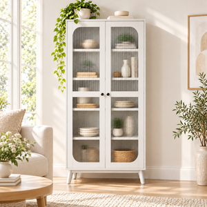 Vitrina de Madera Personalizable para Sala de Estar EVEREST Collection, 2 Puertas con Paneles de Vidrio Texturizado, Estilo Moderno - Product Image 1