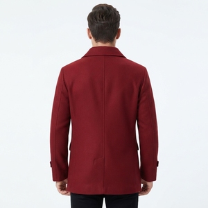 Winter Warm <b>Men's</b> Business Woolen Trench Jacket <b>Overcoat</b> Pea Coat Trending Red Minimalist Button Closure Coats - Product Image 5