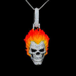 Pendentif personnalisé en argent sterling 925 avec incrustations de moissanite VVS D, motif Ghost Rider, breloques bling, pour hommes, fabricant OEM ODM sur mesure - Product Image 3