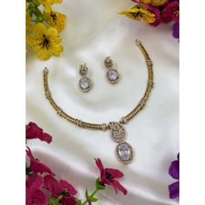 Indian Ethnic Brass Casual <b>Bridal</b> <b>Jewelry</b> <b>Sets</b>-Kamya Victorian Gold Plated Wedding Hasli Necklace <b>Set</b> - Product Image 6