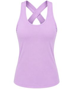 Custom Lavender Women <b>Cross</b> Back Yoga Tank <b>Top</b> Breathable Sleeveless Gym Fitness Workout Activewear Sports Running Vest Shirt - Product Image 1