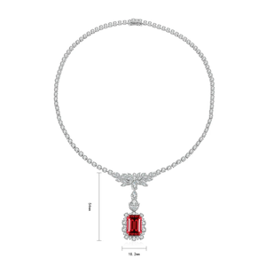 สร้อยคอเพชร 925 พร้อมจี้พลอยสีแดงทรงมรกต 18.2 มม. สำหรับผู้หญิง เครื่องประดับงานแต่งงาน - Product Image 1