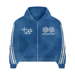 Chándal vintage con efecto deslavado al sol y lavado ácido |   Sudadera con capucha y cremallera estilo patchwork y pantalones deportivos acampanados |   OEM Personalizado - Product Image 4