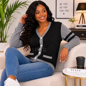 HMR Sisterhood Sorority – Nouveau cardigan en acrylique à col en V pour l'automne et l'hiver, veste décontractée en tricot à carreaux coupe ample - Product Image 3