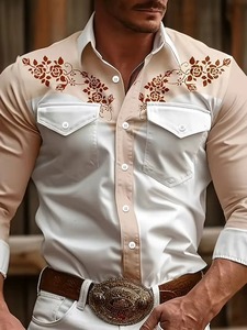 เสื้อเชิ้ตแขนยาวผู้ชายลายใบไม้เขตร้อนสีน้ำเงินกรมท่า ผ้าโพลีเอสเตอร์/คอตตอน สำหรับฤดูร้อน สไตล์ลำลอง ยี่ห้อซับฮัน อินเตอร์เนชั่นแนล รับตัดตามไซส์ - Product Image 3