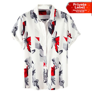 T-shirt de plage personnalisé avec logo, vente en gros, imprimé tropical hawaïen, fabricant OEM, marque privée, t-shirts de plage pour hommes, coton respirant - Product Image 1