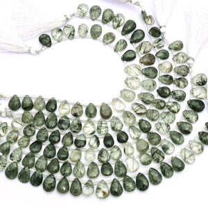 Cuentas de cuarzo rutilado facetadas en forma de pera de 9x13mm-10x14mm, cuentas de rutilo verde natural, piedras semipreciosas para la fabricación de joyería. - Product Image 3